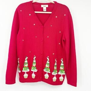 Bechamel‎ Womens VTG Vintage Christmas Tree Ugly Christmas Cardigan Sweater L